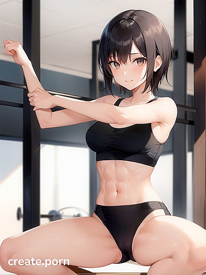 Gym Workout Turns Hot with Small Breasts and Juicy Medium Ass in Hentai AI Image