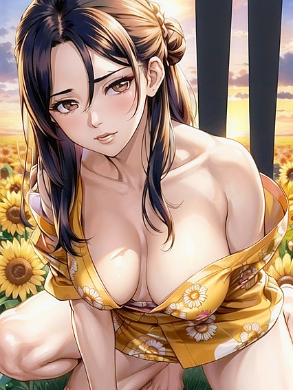 Kimino Clad Beauty with Elegant Hair Bun Seduces in Mesmerizing Hentai AI Image