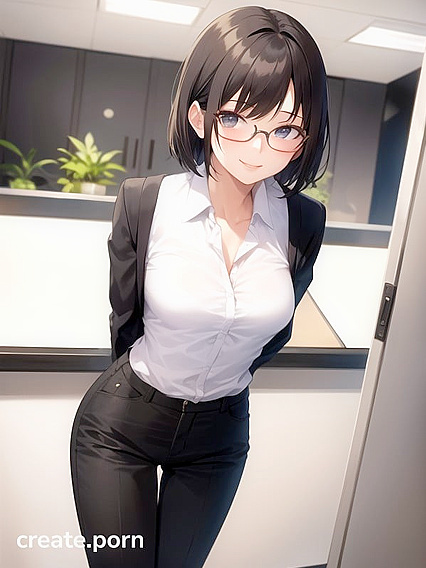 Skinny Bobcut Babe in Office Shirt Dives into Steamy Hentai AI Image