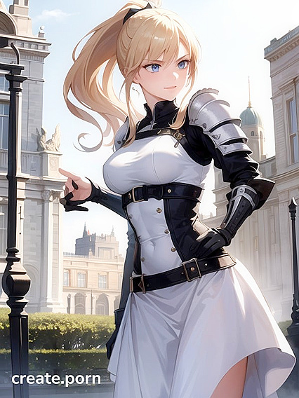 Armored Warrior Seductively Touches Her Face in Intense Hentai AI Image