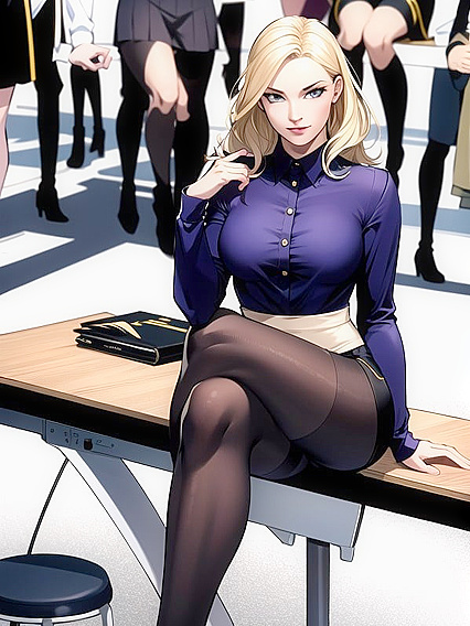 Teacher's Legs Crossed in Seductive Comic Hentai AI Image