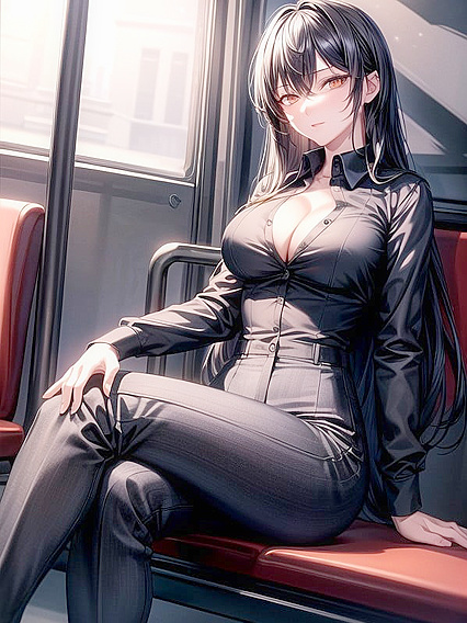Office Worker Stripped Down for Steamy Bus Hentai AI Image