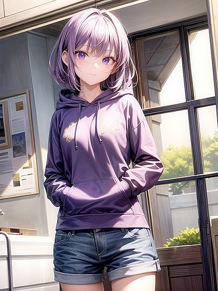 Window View Seduction - Purple Outfit and Jealousy-Fueled Hentai AI Image