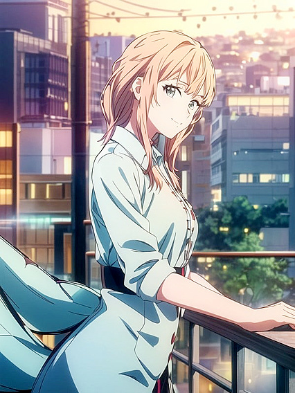 Nighttime Balcony Action with Busty Hentai Beauty