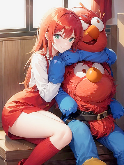 Girl 18+ Hugs Elmo in Steamy Muppet Hentai AI Image