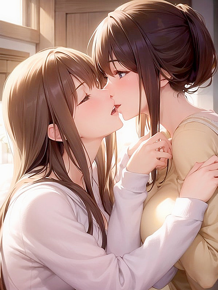 Tender Moments at Home - Lovers Share a Heartwarming Kiss in Hentai Bliss