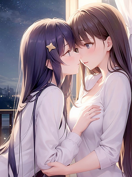 Starry Night Romance - Deep Connection in a Serene Hentai AI Image