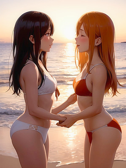 TwoGirl 18+s Bask in Romantic Sunset Vibes in Tight Fits forSTEAMY Hentai Moments