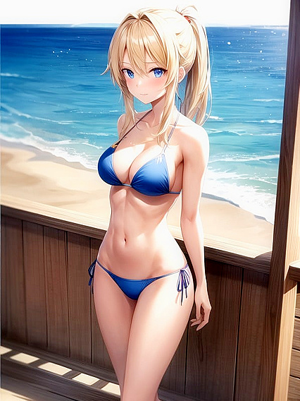 Beachside Bliss - Gazing at the Ocean Waves in Seductive Hentai AI Image