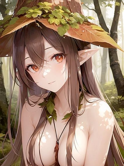 Morning Dew in the Forest - Bark-Like Skin and Leafy Touch in High-Res Hentai Bliss