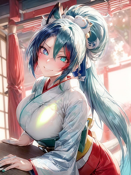 Kiriko from Overwatch Seduces With Her Dark Green Ponytail in Mesmerizing Hentai AI Image