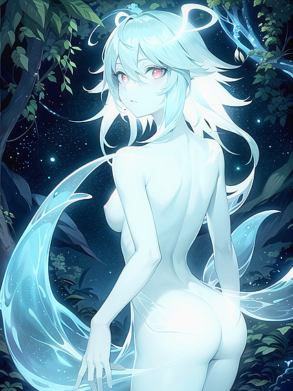 Bioluminescent Forest Guardian Poses Semi-Nude in Erotic hentai Photoshoot