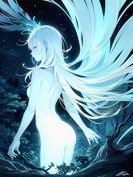 Semi-Nude Bioluminescent Forest Guardian in Professional Photography Hentai Mastery