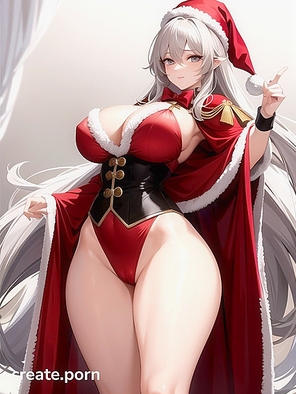 Short-Haired Girl 18+ in ShortSanta Suit Shows Off Big Tits and Pussy with Legs Spread Wide