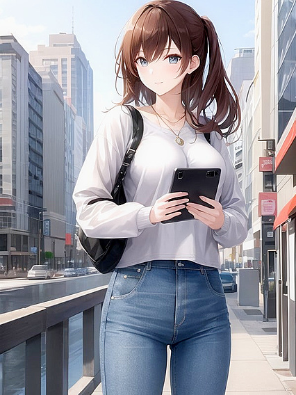 Modern-Day Waifu Gets Intimate with Futuristic Tech Gadgets in Sensual Hentai AI Image