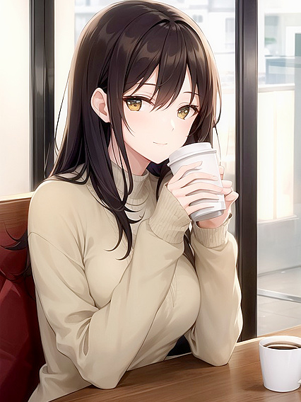 Enjoying a Stylishly Casual Moment at the Cozy Café with Warm Coffee Hentai Fun