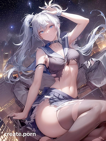 Blue-Eyed Sailor Uniform Girl 18+ Battles Monsters Under the Starlit Cityscape
