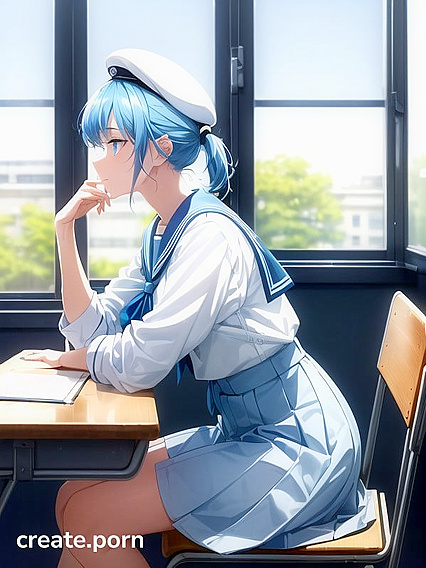 Light Blue-Haired Beauty Gets Wild in Seductive Sitting Down Hentai AI Image