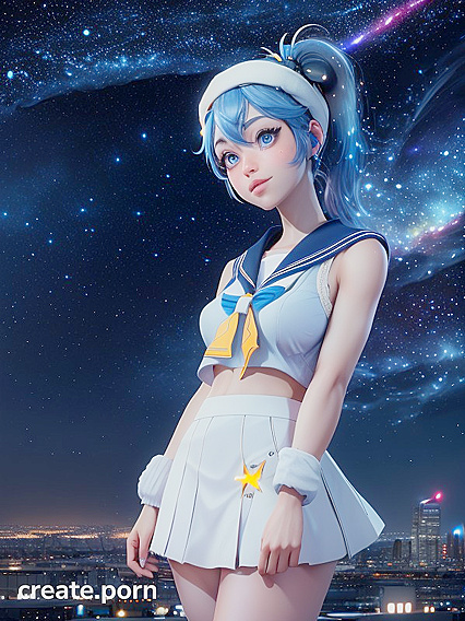 Blue-Eyed Girl 18+ in Sailor Uniform Stares at Starlit Cityscape in HD Glory
