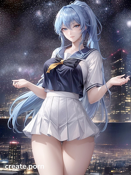 Shooting Star Skyline Seduction - Blue-Eyed Beauty in Torn School Uniform Tempts the Night
