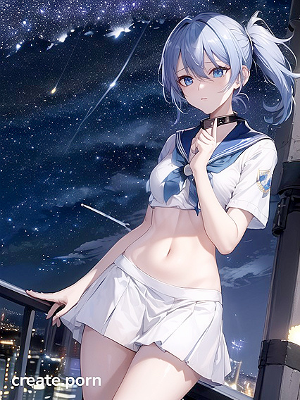 Shooting Star Night - Blue-Eyed Girl 18+ in Tattered School Uniform Seduces Amidst City Lights