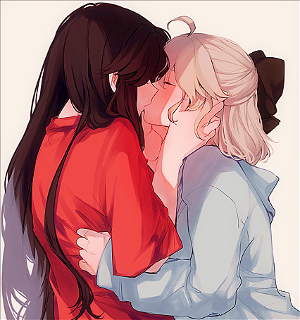 Hentaified Nobusan & Okay-chan Sharing Some Saliva Swapping Action