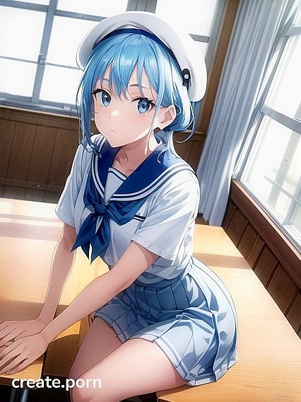 Bored Student with Aquatic Blue Hair in Class Seduces Teacher for Naughty Hentai Fun