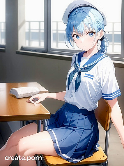Bored Student with Beret Seduces Teacher in Classroom Hentai AI Image