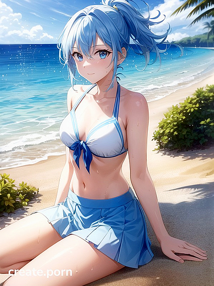 Sunny's Luscious Locks Flowing Freely in Erotic Sitting Position Hentai AI Image