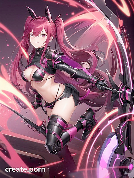 Beneath Her Skin-Tight Leather Bikini Armor - A Flamboyant Scythe and Vibrant Pigtails Hentai Fantasy
