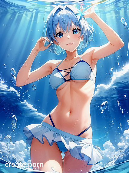 Summer Bliss - Blue-Haired Beauty with Ponystyle Enjoying Steamy Fish Hentai AI Image