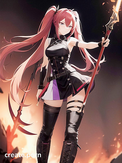 Battle-Torn Girl 18+ in Knee-High Boots Wields Scythe for Horny Hentai AI Image