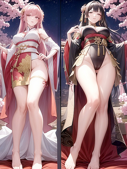 Twin Buns Hairstyle and High Slit Action in Seductive Hentai AI Image