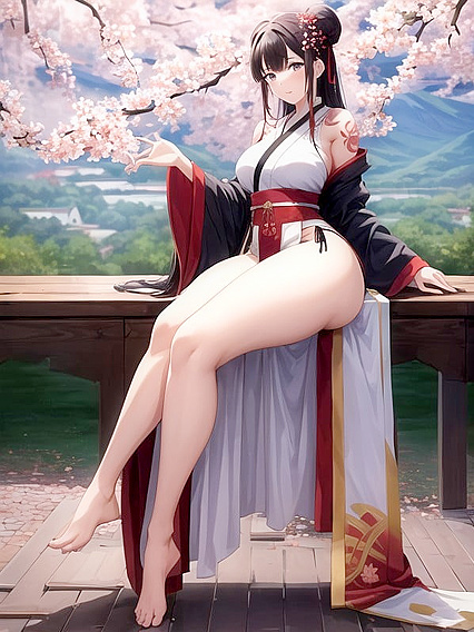 Cherry Blossom Hanfu beauty with twin buns teases in hentai bliss