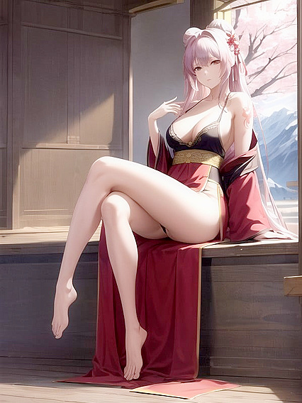 Kitsune in Short Cherry Blossom Hanfu Shows Off Sultry Cleavage for Horny Hentai AI Image