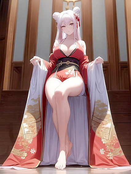 Long Haired Twin Buns Showing Off Side Boobs in Seductive Hentai AI Image