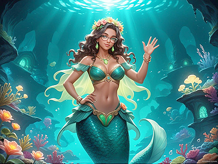 Woman Waving Seductively with Asymmetrical Breasts and Glasses in Hentai Hentai AI Image