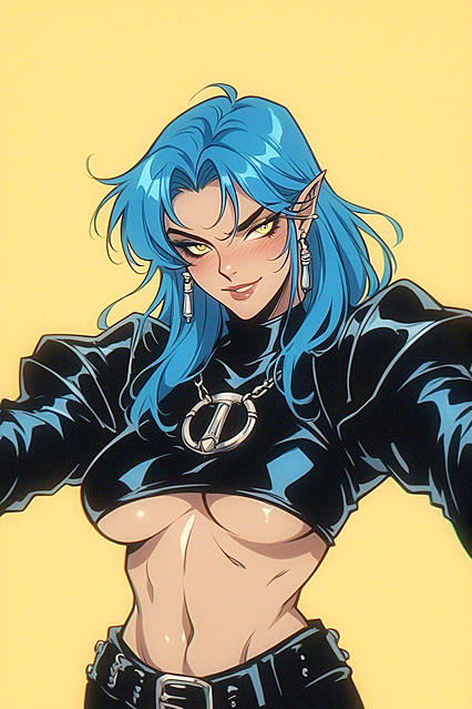 Vibrant Combat Pose with Sultry Underboob in Hentai AI Image