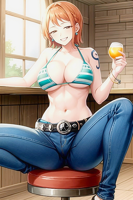 Nami from One Piece Shows Off Her Bare Belly Button in Seductive Hentai AI Image