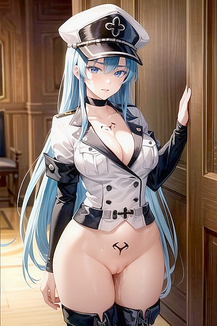 Esdeath from Akame ga Bound by Long Hair in Solitary Hentai Pleasure