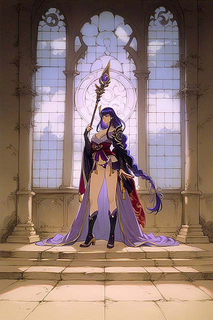 Raiden Shogun's Statuesque Beauty Captured in Intimate Drawing Style Hentai AI Image