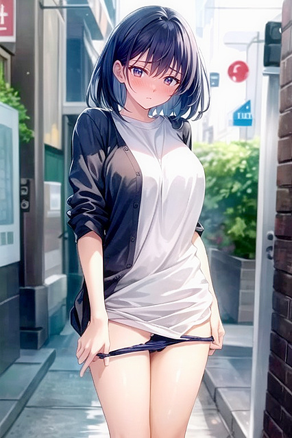 Little Ass and Small Tits in Thigh-High Panty Removal Hentai AI Image