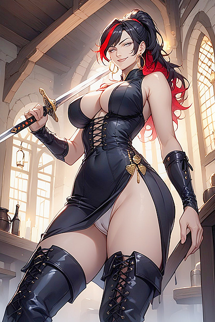 Huge-Ass Goddess in High Heels and Thick Thighs Domination Hentai Hentai AI Image