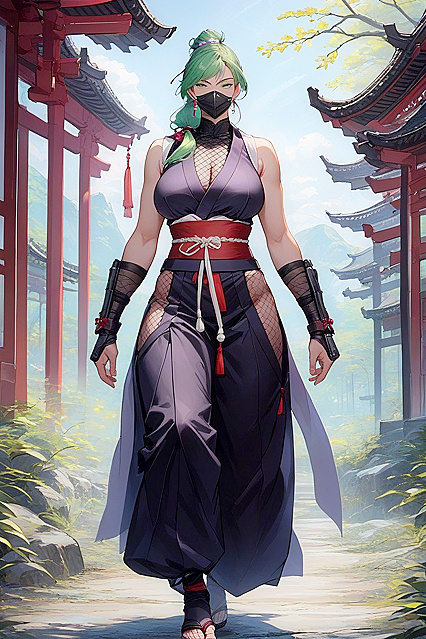 Busty Curvy Babe in Fishnet Bodysuit Exploring Her Huge Tits in Hot Hentai AI Image