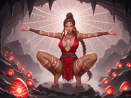 Monster Woman with Copper-Colored Skin in Braided Hairstyle Hentai AI Image