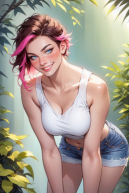 Tomboy Seductress - Waist-Up Sexually Charged Hentai AI Image