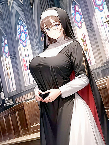 Nun Stands Before the Altar, Eyes Filled With Lust in steamy Hentai AI Image