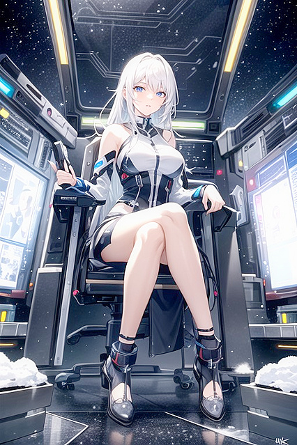 Sitting Spread-legged in Snowy Hentai AI Image for Mature 50+ Fans