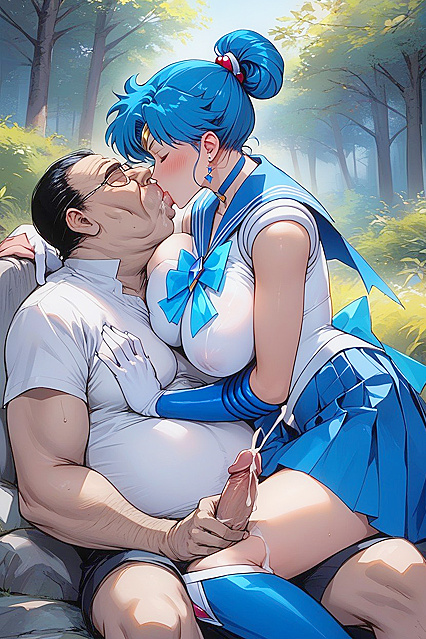 Mizuno Ami Wears Knee-High Blue Boots in Threatening Hentai AI Image