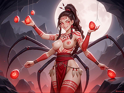 Neon Red Fog Enhances Her Lean Body with a Waist-Length Ponytail in Hentai AI Image